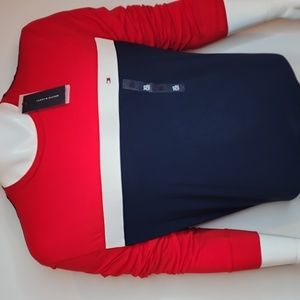 TOMMY HILFIGER RED WHITE BLUE LONG SLEEVES SHIRT, EXTRA LARGE (XL)